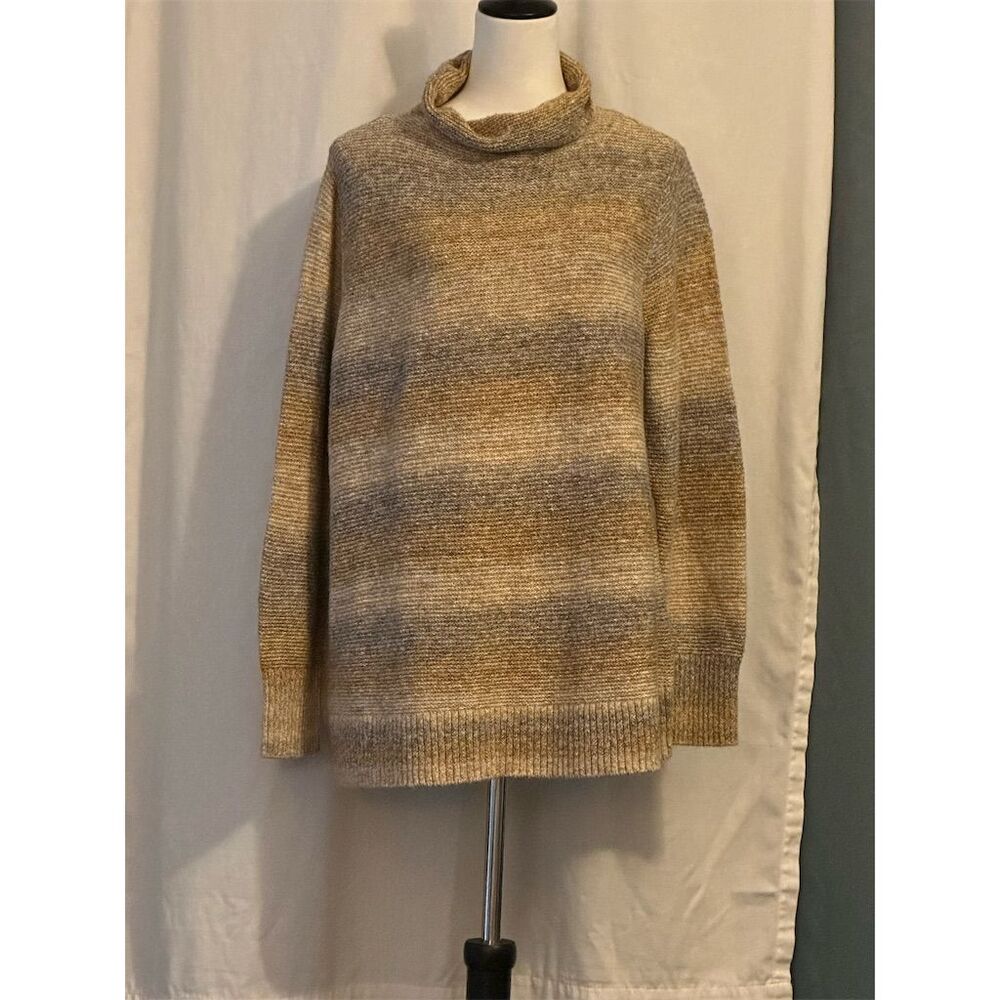 J. Jill Women's XL Beige Funnel Neck Striped Pullover Sweater Casual